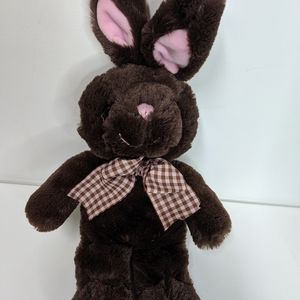 Homerbest Plush Dark Brown Bunny Rabbit Pink Plaid Bow 14" Soft‎ Stuffed Toy